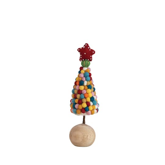 Hello Honey® 8" Multicolored Wool Felt Pom Pom Tree with Beaded Star